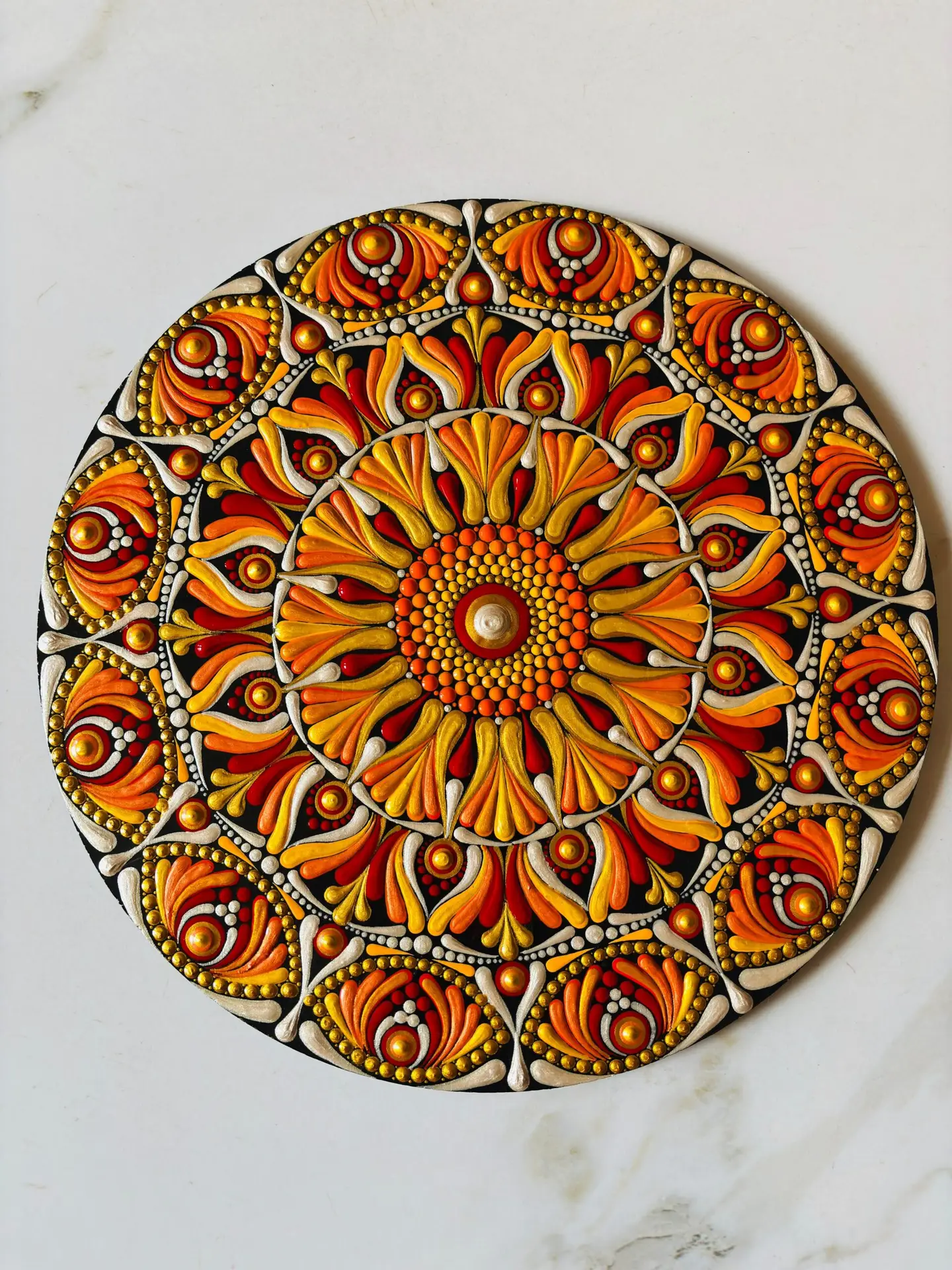 c99a0907-c1aa-493f-8865-55d3a25c2b77 (1) Hand-Painted Dot Art Mandala Mdf Wood Wall Plate | 12 Inch