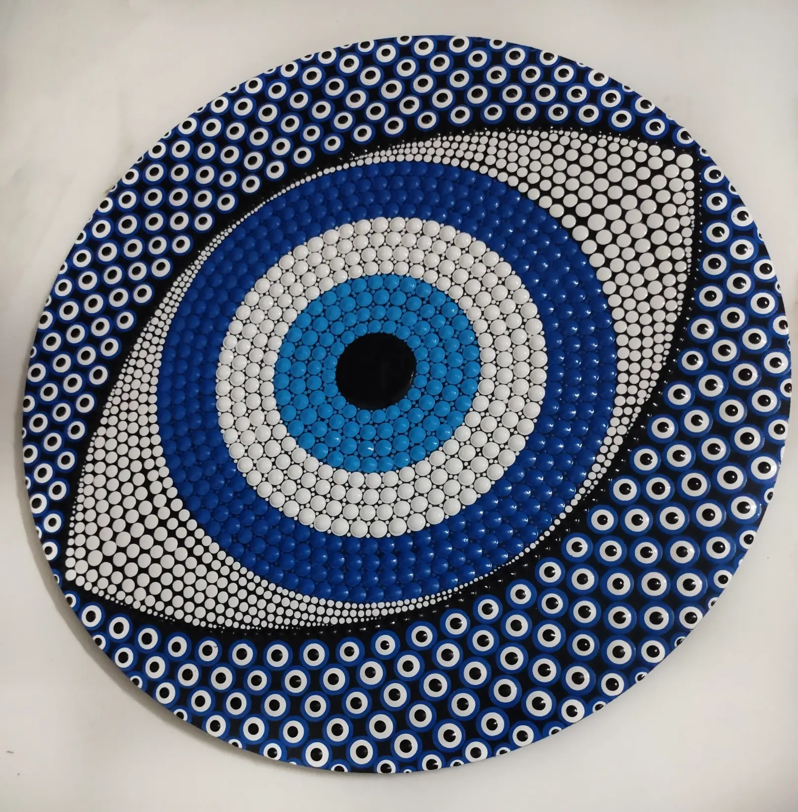 Evil Eye Blue Mandala Art | 22-Inch Round Wall Decor - Image 2