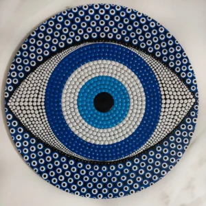 Evil Eye Blue Mandala Art | 22-Inch Round Wall Decor