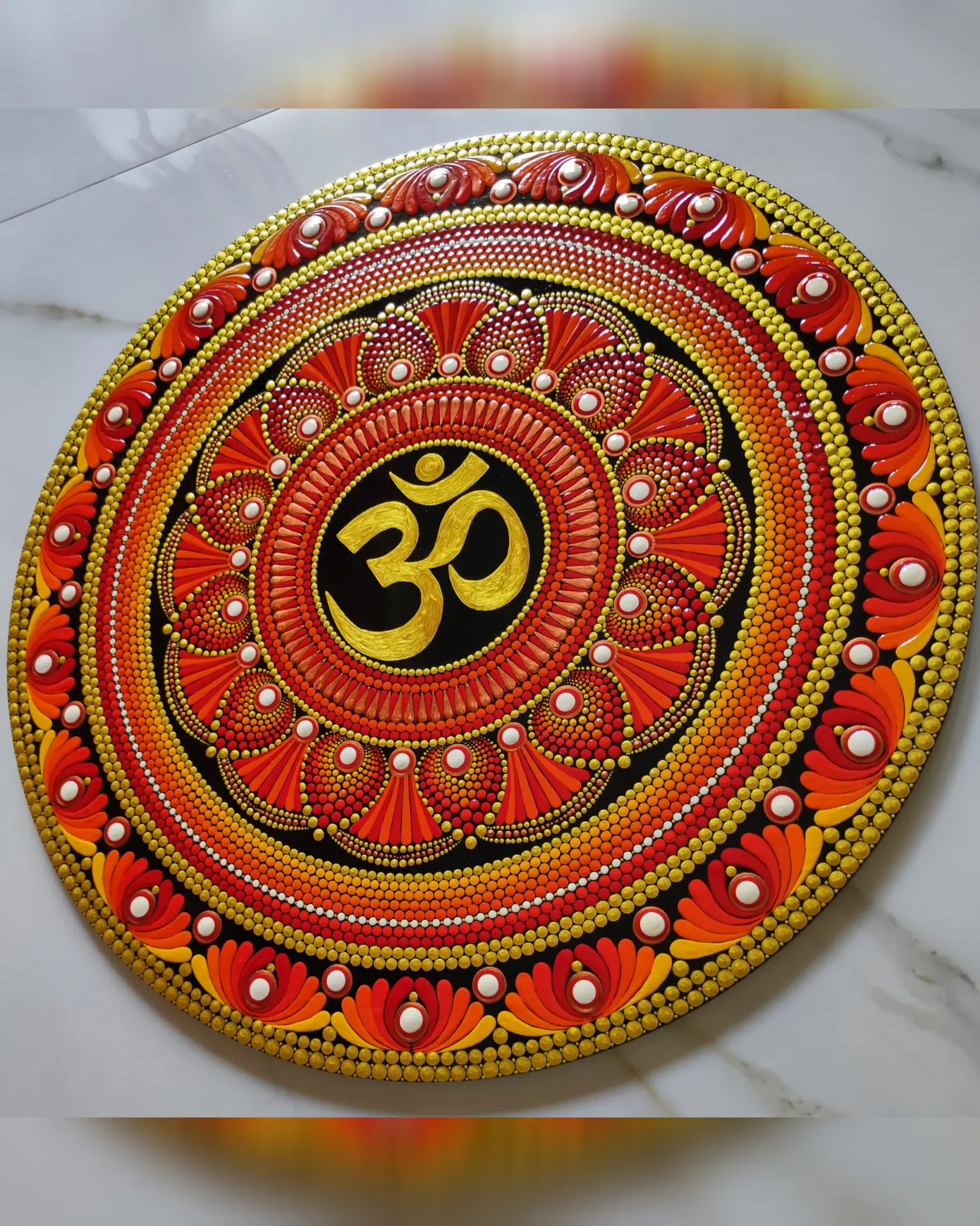Hand-painted DOT Mandala OM MDF | 18 INCH - Image 4